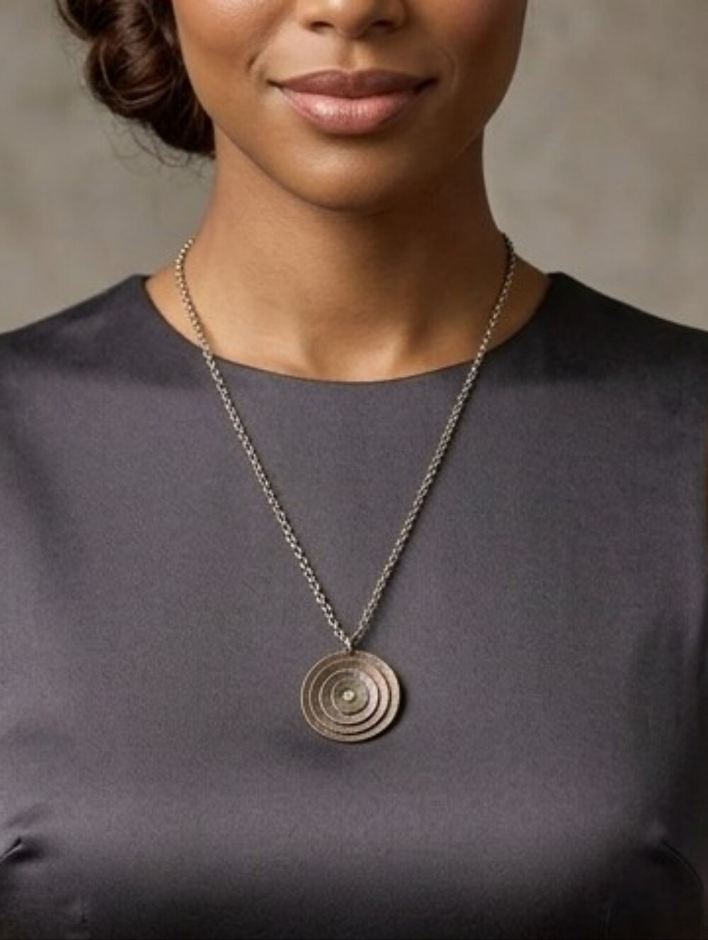 Handcrafted Mixed Metal Concentric Disc Pendant Necklace